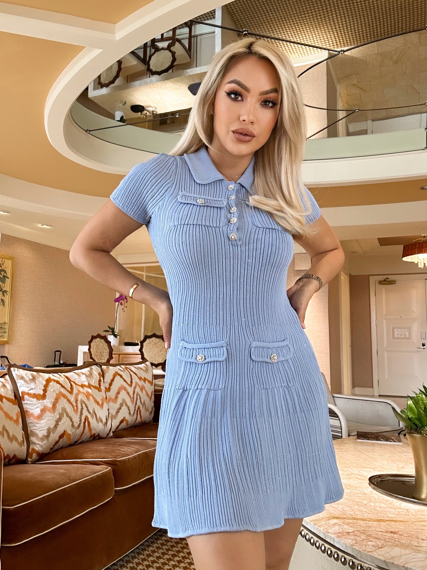 Spring Retro Elegant Women's Lapel Short Sleeve Fabric Sequins Tight Dress Ruffle Solid design