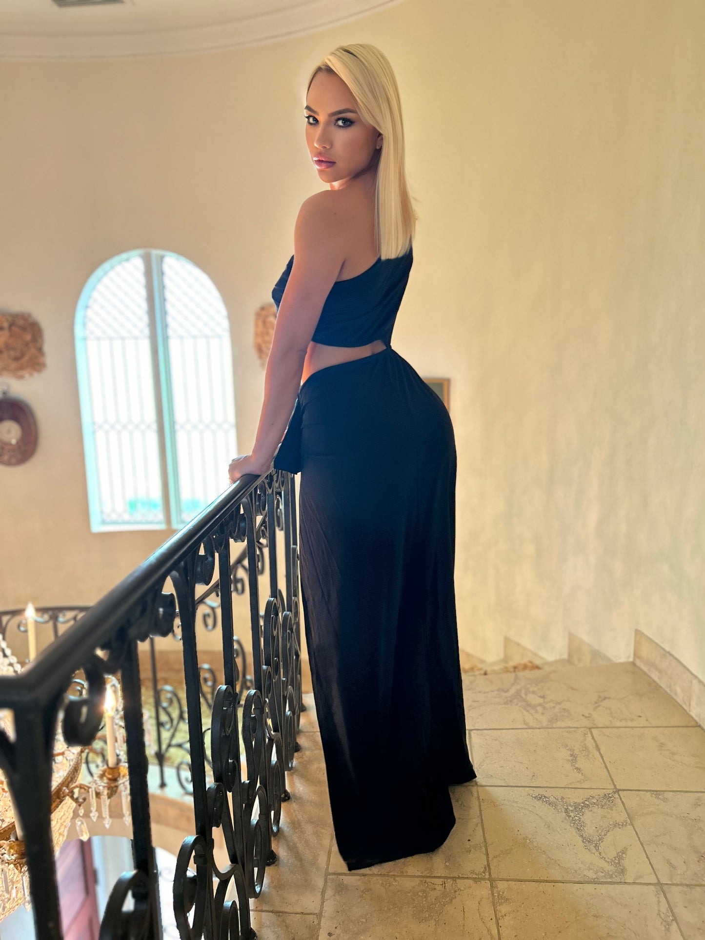 Elegant and sexy one-shoulder high-cut formal long party evening dresses for women