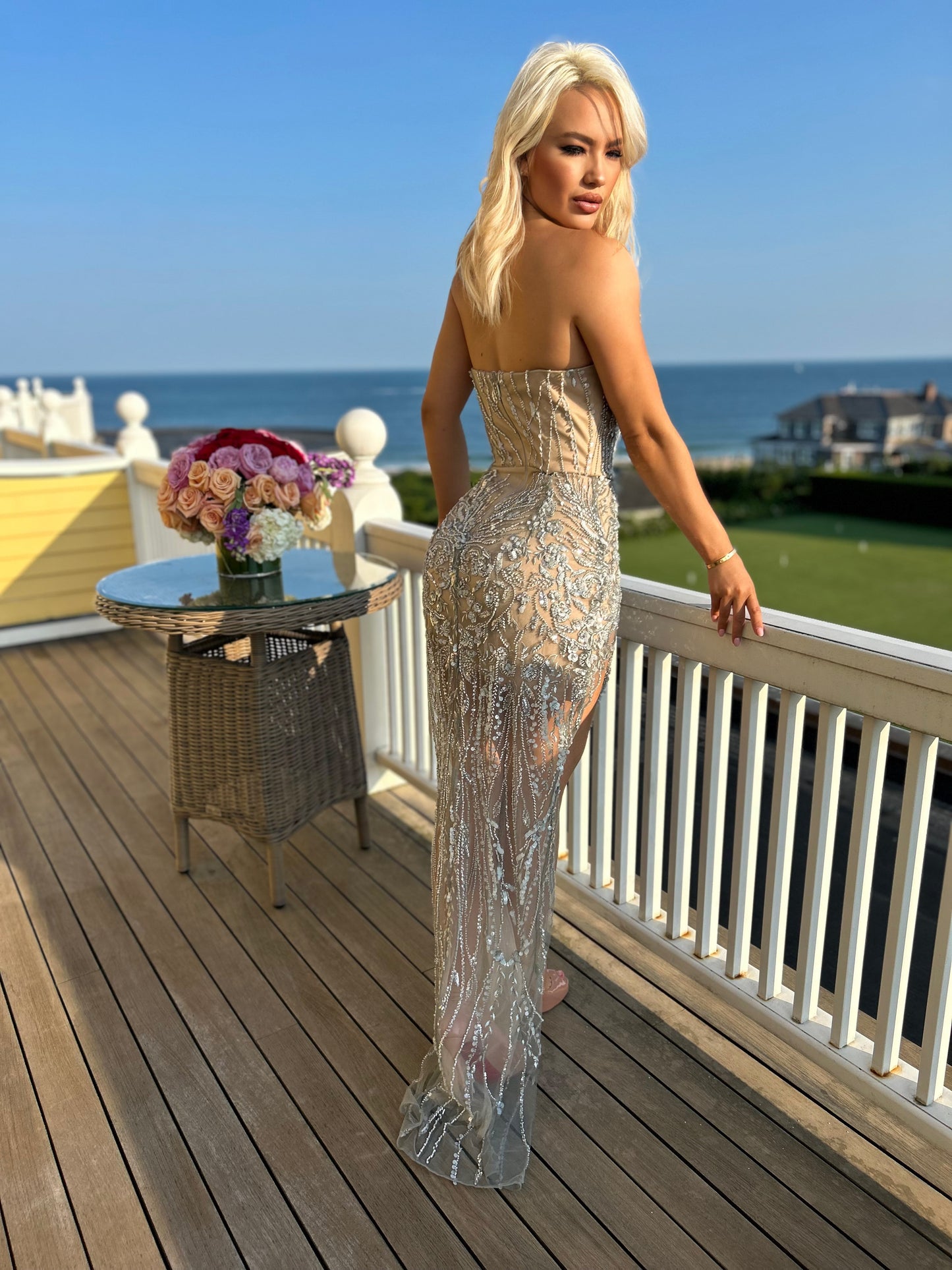 Fashion backless Slim Fit diamond long floor-length elegant dress sleeveless Bodycon party dress