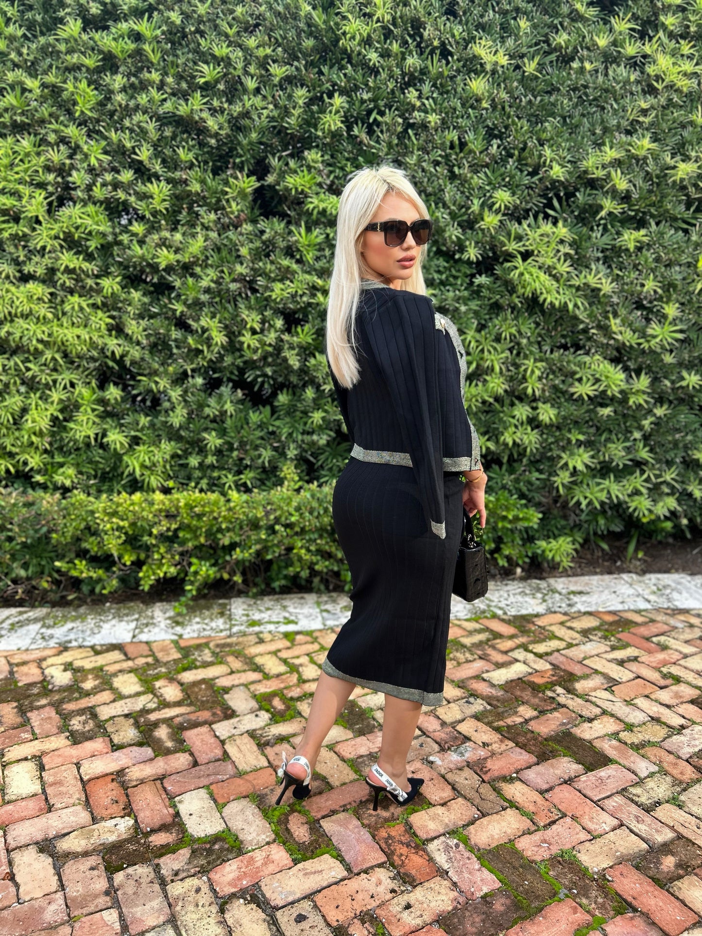 Autumn/Winter dress and two-piece sweater with V-neck jacket + knitted vest office dress lady knitted sets women