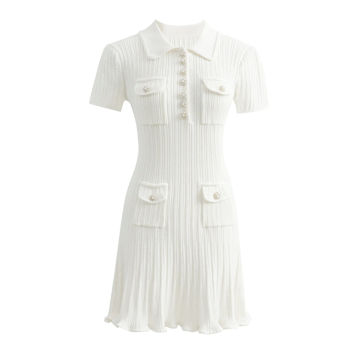 Spring Retro Elegant Women's Lapel Short Sleeve Fabric Sequins Tight Dress Ruffle Solid design