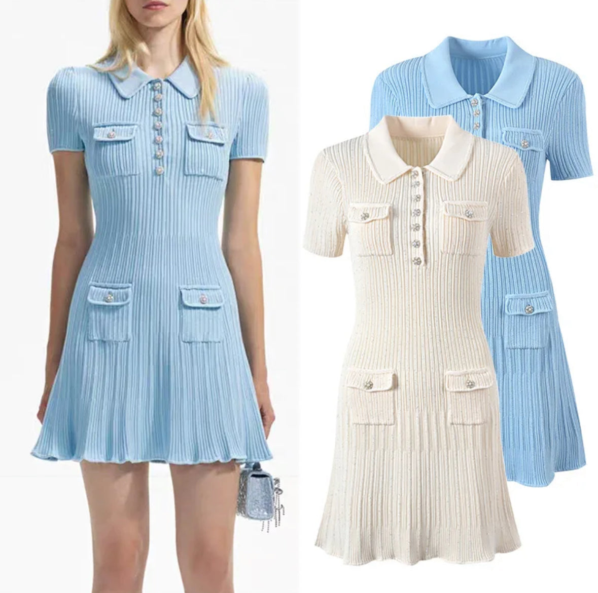 Spring Retro Elegant Women's Lapel Short Sleeve Fabric Sequins Tight Dress Ruffle Solid design