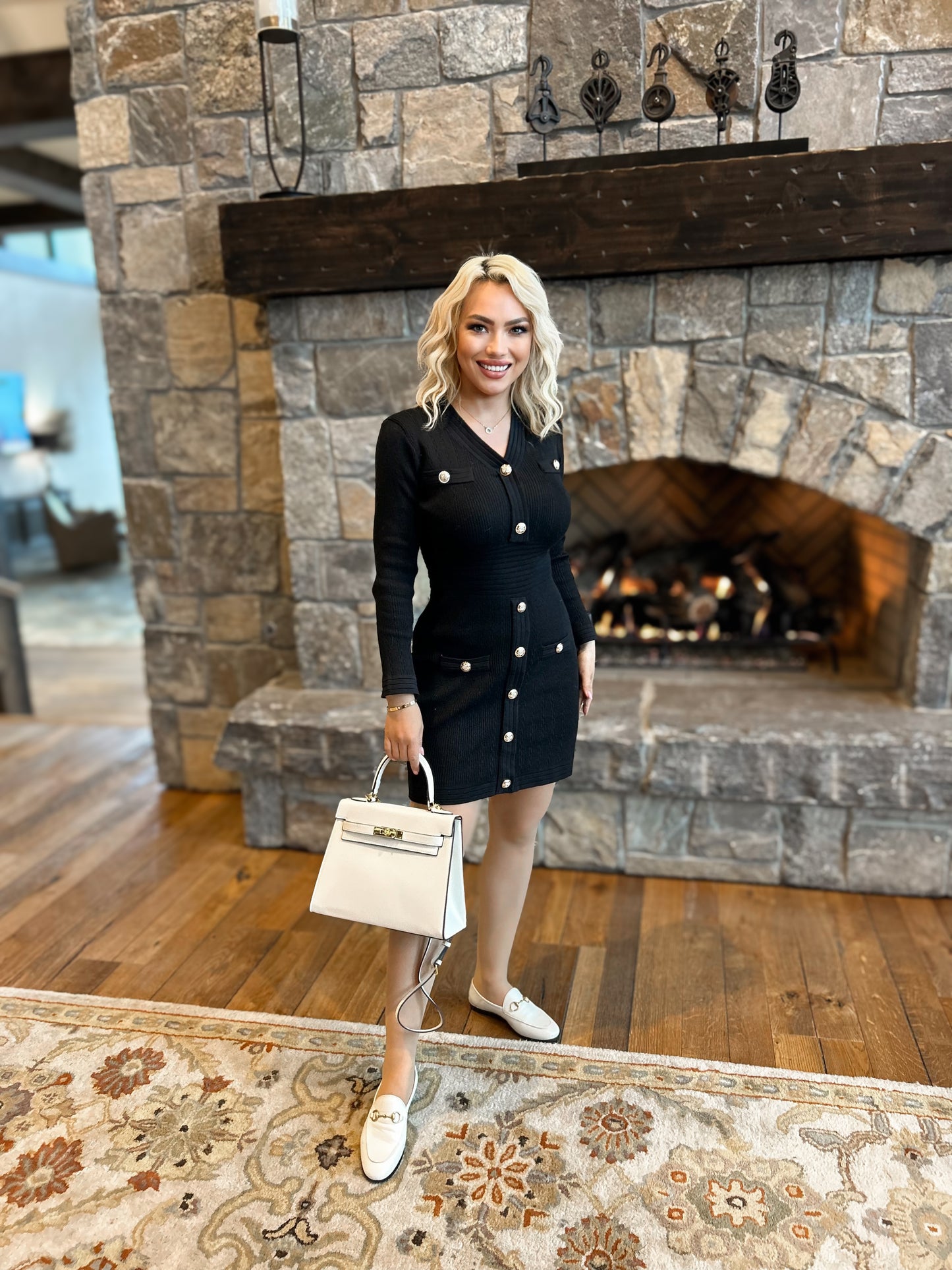 Autumn winter V-cut dress