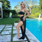 Velvet Dress Sexy Strapless Crop Tube Top High Waist Slit Maxi Dress 2 pieces suits
