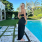 Velvet Dress Sexy Strapless Crop Tube Top High Waist Slit Maxi Dress 2 pieces suits