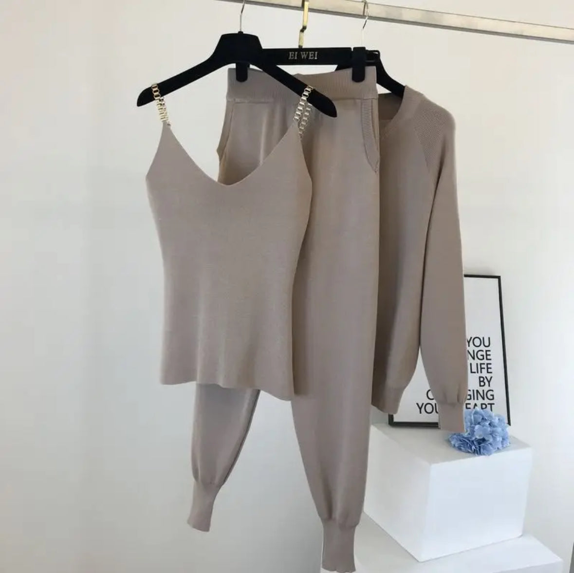 Fashion 3 pieces women's sweater solid color suits three-piece set tracksuits casual set clothes