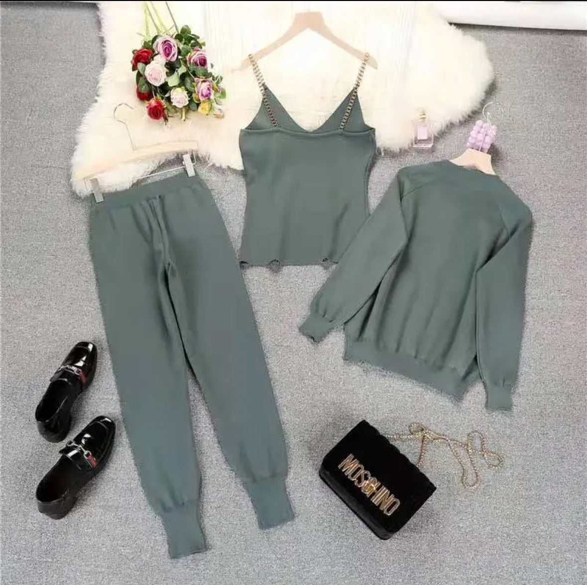 Fashion 3 pieces women's sweater solid color suits three-piece set tracksuits casual set clothes