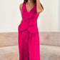 Elegant V-neck vest, sleeveless fashion set, wholesale, casual long pants with buttons, high waist suit