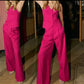 Elegant V-neck vest, sleeveless fashion set, wholesale, casual long pants with buttons, high waist suit