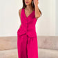 Elegant V-neck vest, sleeveless fashion set, wholesale, casual long pants with buttons, high waist suit