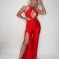 Collection Spring Summer Sexy bandage women jumpsuit with Halter sleeveless leg  Wide Split one-piece dress
