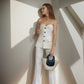 Summer autumn woman Fitness Boutique two-piece set Solid color Split short top  Straight pants Casual style bag packed