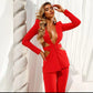 Midriff Training Clothing V Sexy Collar Long Suit Hollow Coat Wide Leg Pants Two-piece Set Women