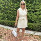 Summer New Fashion Socialite Style Polo Irregular Neck Pleated Top Casual Dress Suit