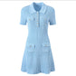 Spring Retro Elegant Women's Lapel Short Sleeve Fabric Sequins Tight Dress Ruffle  Solid design