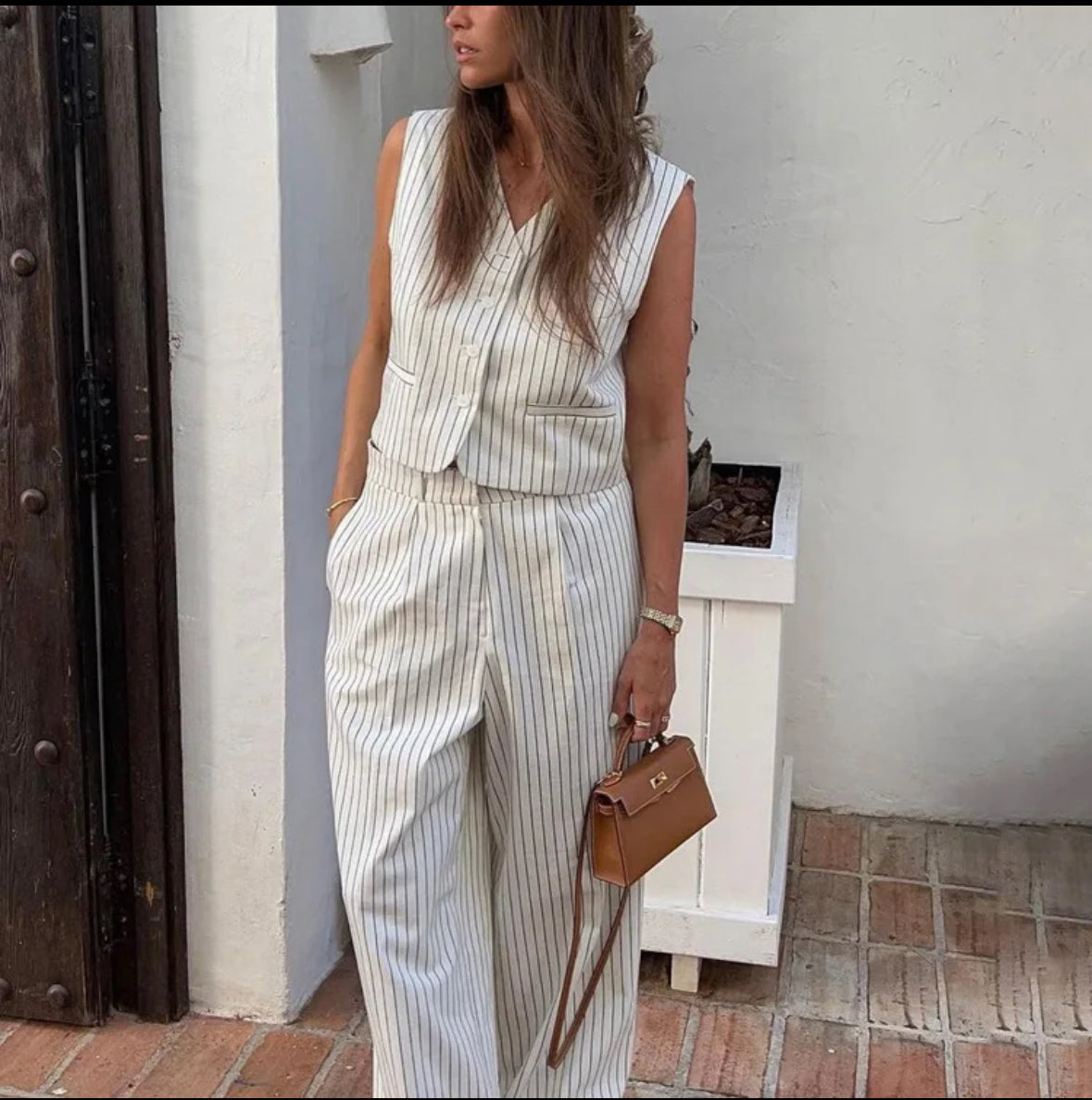 Summer new striped vest pants casual temperament set of  Woman