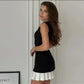 Women's 2024 summer 2-piece set, sleeveless mini dress with round neck, pleated skirt, two-piece set