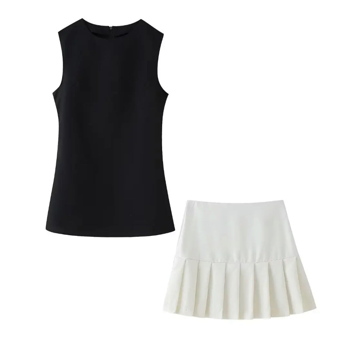 Women's 2024 summer 2-piece set, sleeveless mini dress with round neck, pleated skirt, two-piece set