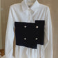 Women's double-button waist shirt,  Long-sleeved fitted shirt with buttons, contrast splicing
